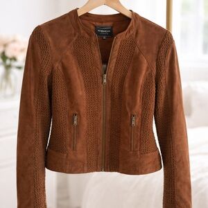 Blanc Noir Textured Tan Leather Jacket